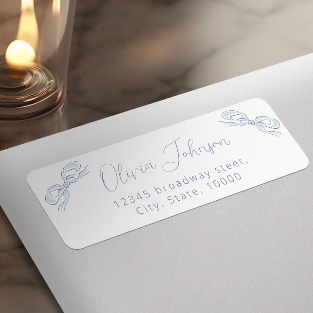 Étiquette Élégant Dusty Blue Bow Adresse de retour Label (Elegant Dusty Blue Bow Return Address Label)