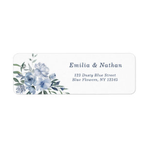 Étiquette Elégant Dusty Blue Flowers Adresse de retour
