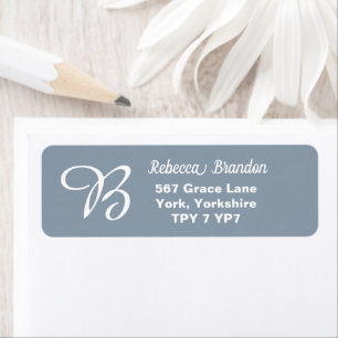 Étiquette Elegant Dusty Blue Nom Monogram Adresse de retour