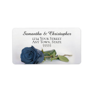 Étiquette Elegant Dusty Steel Blue Rose Adresse du Mariage