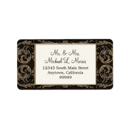 Étiquette Elegant Ebony Black Baroque Mariage Adresse de ret