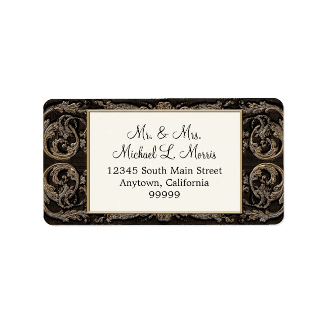 Étiquette Elegant Ebony Black Baroque Mariage Adresse de ret (Devant)