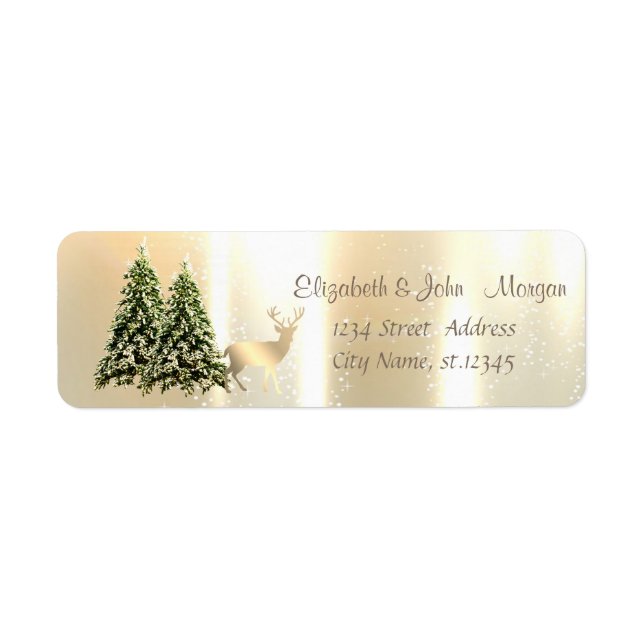 Étiquette Élégant, Élégant Pin Trees, Reindeer de Noël (Devant)