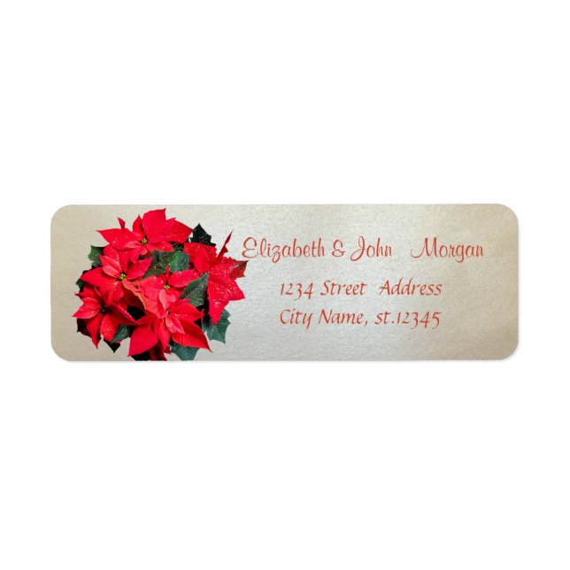Étiquette Élégant, élégant, Poinsettia de Noël (Devant)