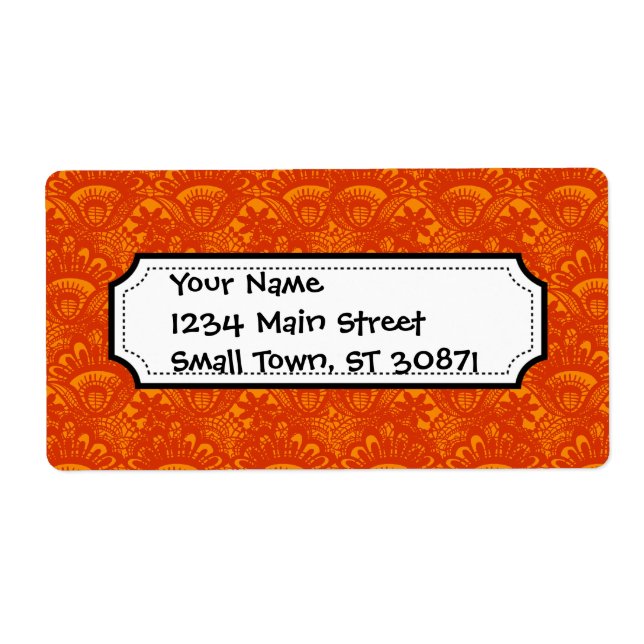 Étiquette Élégant et éclatant Orange Damask Lace Motif fille (Devant)