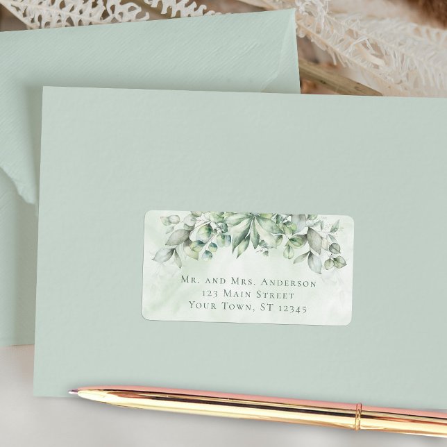 Étiquette Elegant Eucalyptus Feuille adresse Mariage (Créateur téléchargé)