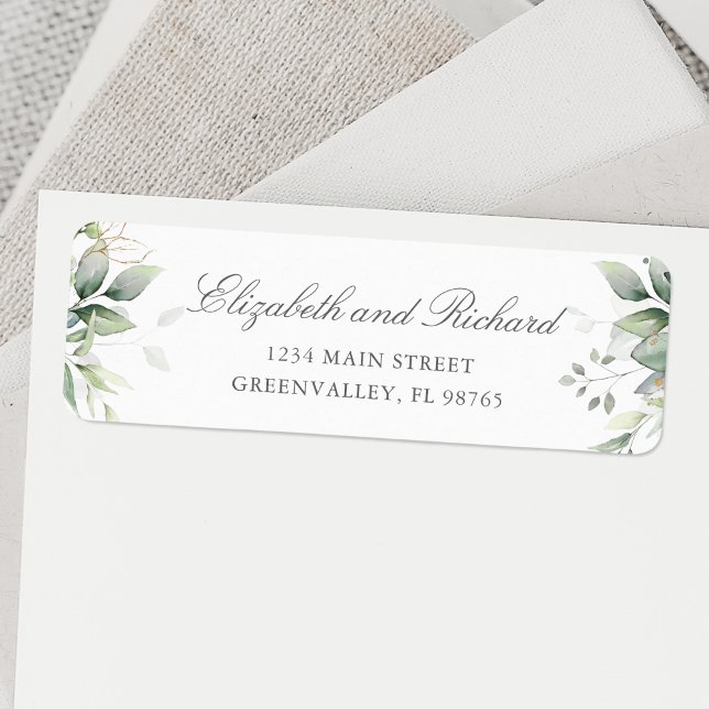 Étiquette Élégant Eucalyptus Feuille de verdure retour (Let your return address be a work of art with this personalized eucalyptus leaves greenery label.)