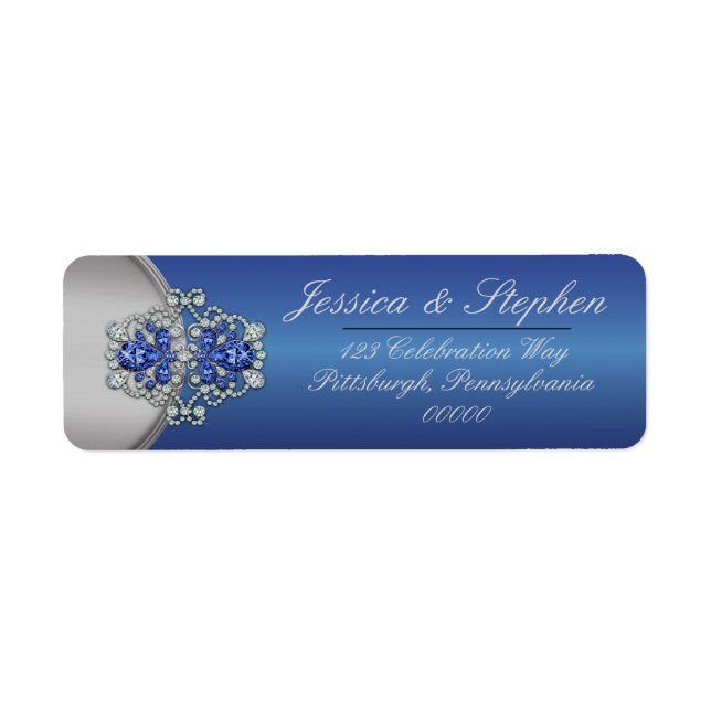Étiquette Elégant Faux Diamonds Sapphire Clasps Mariage bleu (Devant)
