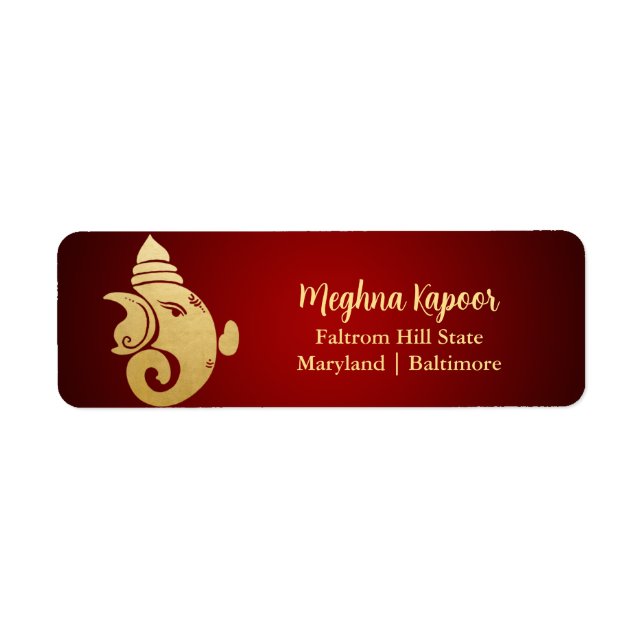 Étiquette Élégant Faux Gold Foil Ganapati Indian God Red (Devant)