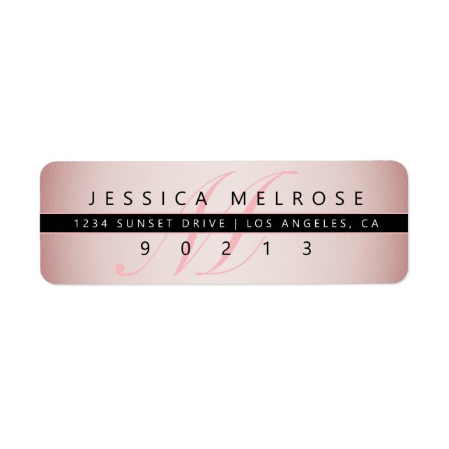 Étiquette Elegant Faux Rose Gold & Monogram Adresse de retou (Devant)