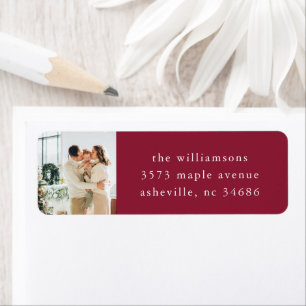 Étiquette Elegant Festive Red Holiday Photo Return Adresse