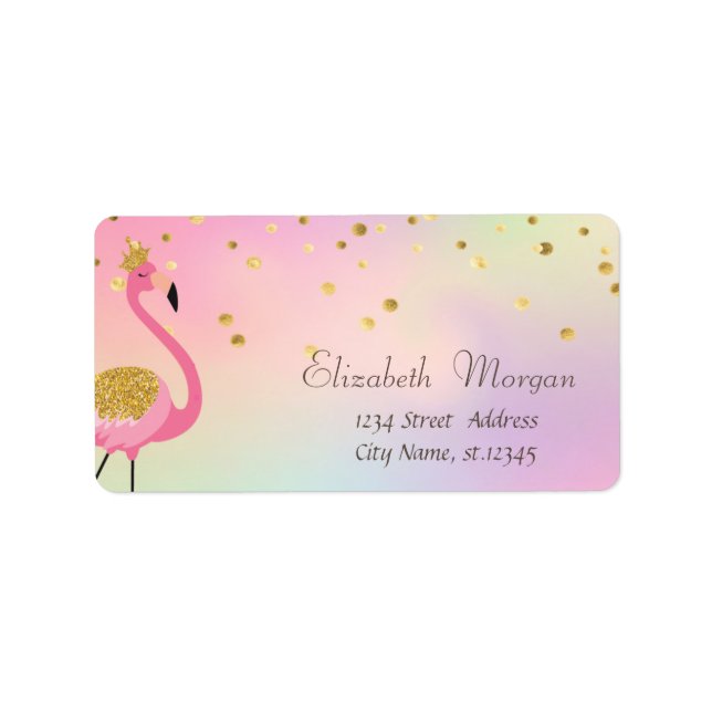 Étiquette Élégant Flamant rose rose Confetti Holographique (Devant)