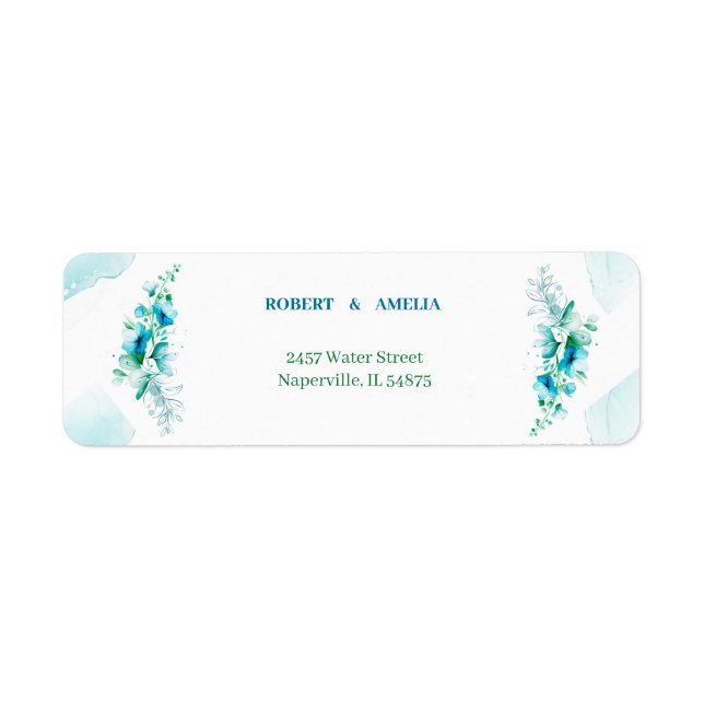 Étiquette Elégant Fleurs Bleues Personnalisées Adresse de re (Devant)