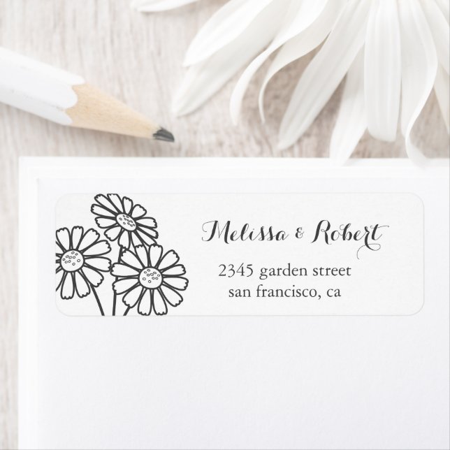 Étiquette Elégant floral blanc marguerites Bouquet Mariage (En situation)