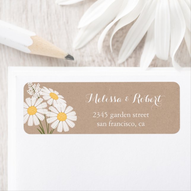 Étiquette Elégant floral blanc marguerites Bouquet Mariage (En situation)