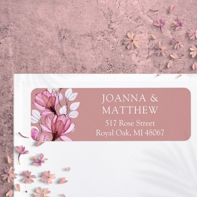 Étiquette Élégant Floral Dusty Rose Mariage Adresse de retou (Elegant Floral Dusty Rose Wedding Return Address Label)