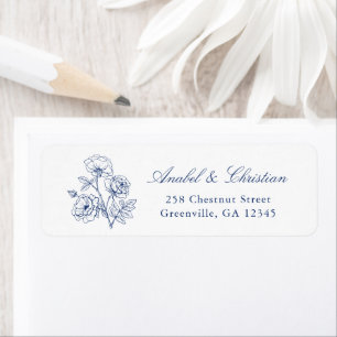 Étiquette Élégant Floral Rose Blue Mariage Adresse de retour