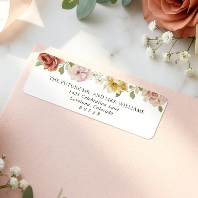 Étiquette Elegant Floral Wedding Return Address (Créateur téléchargé)