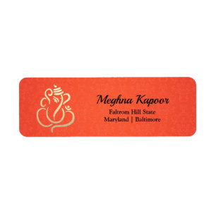 Étiquette Elégant Ganesh Gold/ Dieu indien Orange Damask