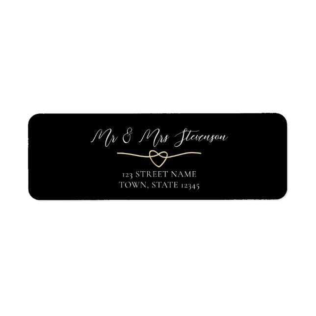 Étiquette Élégant Gold Black Mariage Adresse de retour Label (Devant)