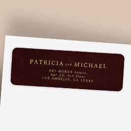 Étiquette Elegant gold burgundy wedding return address