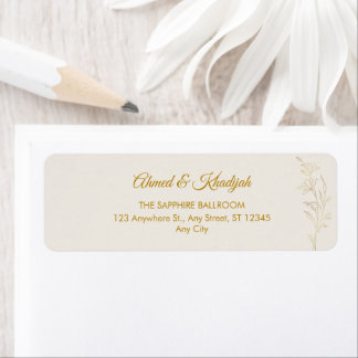 Étiquette Elegant Gold Floral Wedding Return Address Label