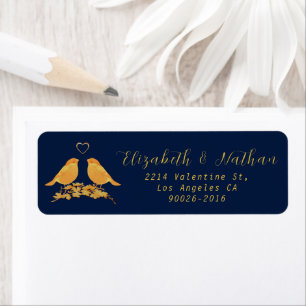 Étiquette Elegant Gold Flower Marine Blue Adresse de retour 