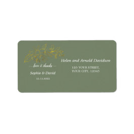 Étiquette Elegant Gold Flowers Sage Green Wedding Return