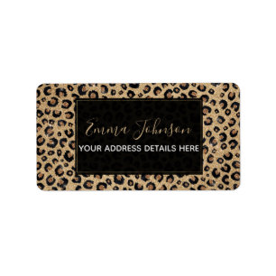 Étiquette Elegant Gold Glitter Black Leopard