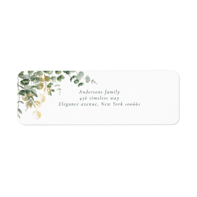 Étiquette Elegant Gold Green Eucalyptus Wedding  (Devant)