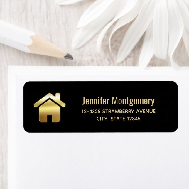 Étiquette Elegant Gold House Symbole Real Estate Design (En situation)