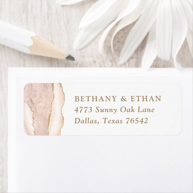 Étiquette Elegant Gold Ivory Agate Mariage Adresse de retour (En situation)