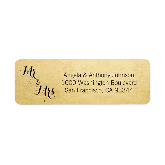 Étiquette Elegant Gold M. & Mme Mariage Adresse de retour (Devant)