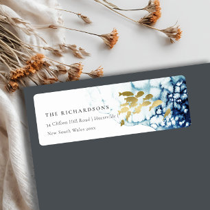 ÉTIQUETTE ELEGANT GOLD NAVY UNDERWATER SEA FISH ADDRESS LABE