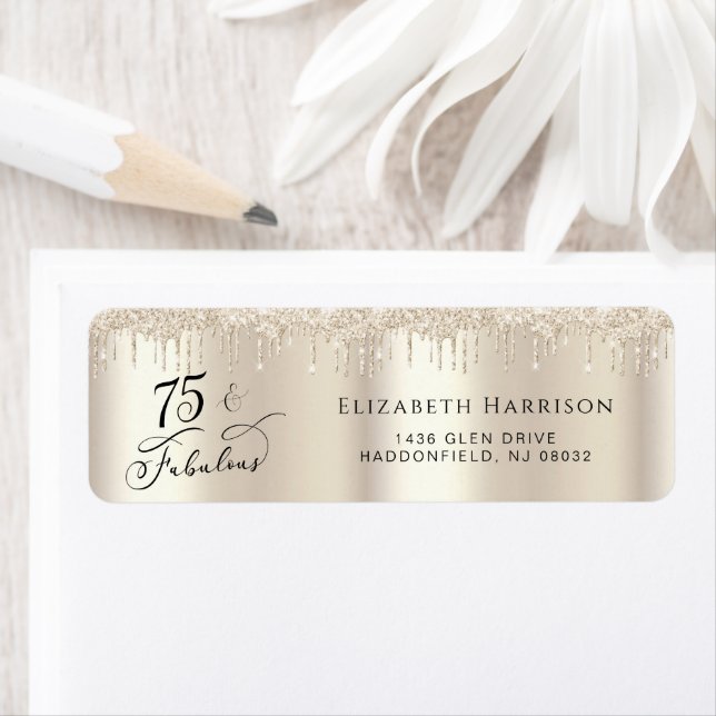 Étiquette Elegant Gold Parties scintillant 75th Birthday Adr (En situation)
