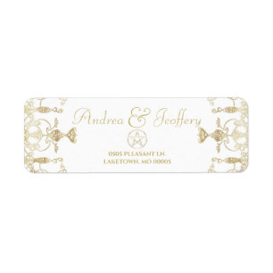Étiquette Elegant Gold Pentacle Pagan Adresse de retour