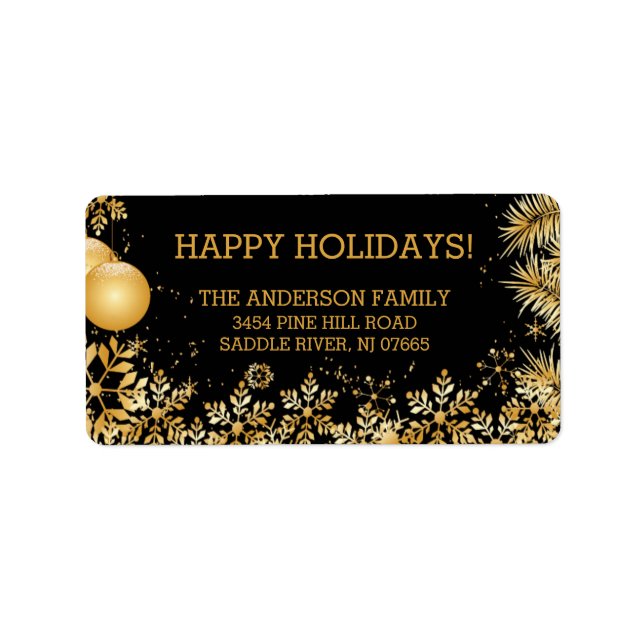 Étiquette Elegant Gold Snowflakes Christmas Adresse de retou (Devant)