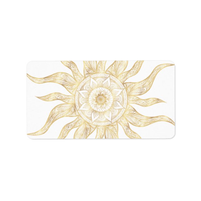 Étiquette Elégant Gold Sun Mandala Design (Devant)