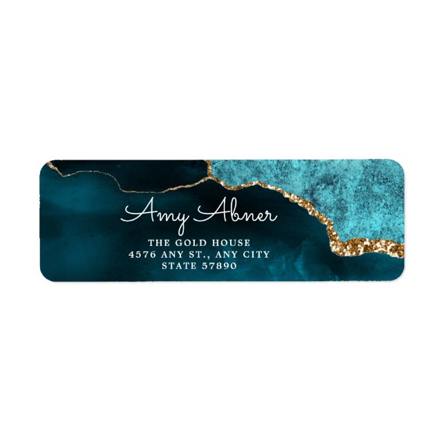 Étiquette Elegant Gold Turquoise Parties scintillant Agate A (Devant)