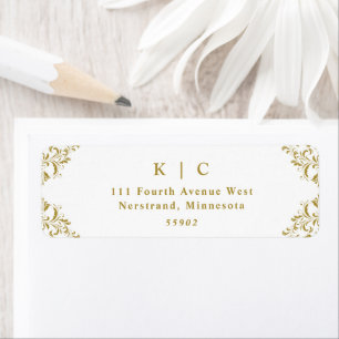Étiquette Elegant Gold Vintage Wedding Adresse de retour