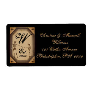 Étiquette Elégant Gothique Déco Skeletons Mariage Monogramme