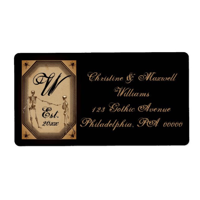 Étiquette Elégant Gothique Déco Skeletons Mariage Monogramme (Devant)
