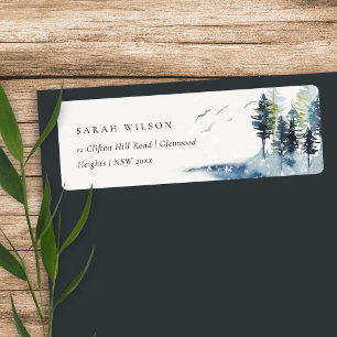 Étiquette Elegant Green Blue Pine Woods Forest Birds Address