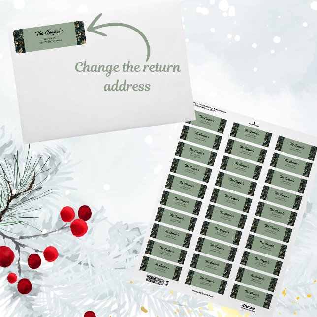 Étiquette Elegant Green Botanical Return Adresse (Add some elegance to your Christmas mail with our beautiful return address labels)