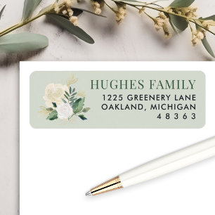 Étiquette Elegant Green et Gold Floral Adresse de retour