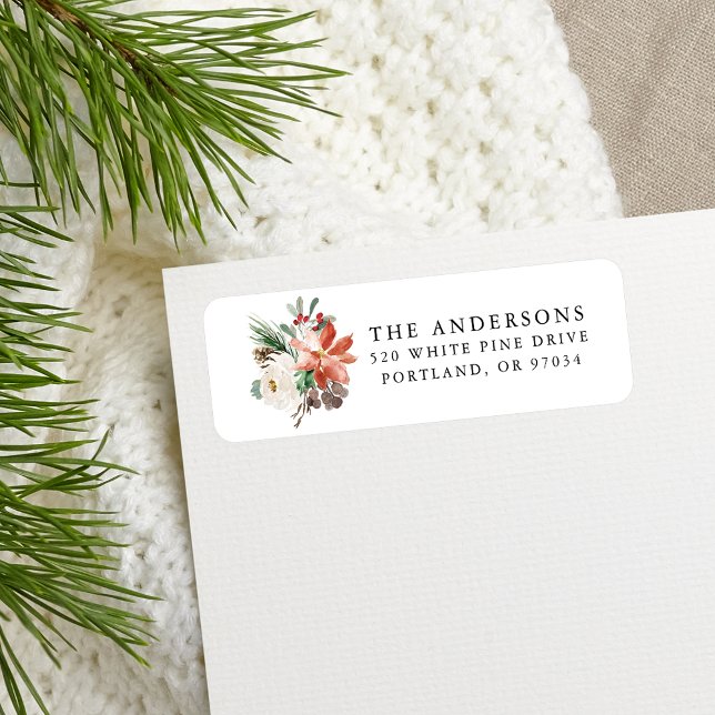 Étiquette Élégant hiver Floral Holiday Adresse de retour (Créateur téléchargé)