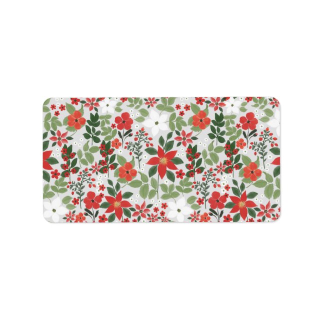 Étiquette Elégant hiver Rouge blanc Floral peinture (Devant)