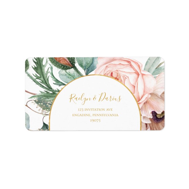 Étiquette Elégant Jardin Floral Blush | Mariage RSVP Adresse (Devant)