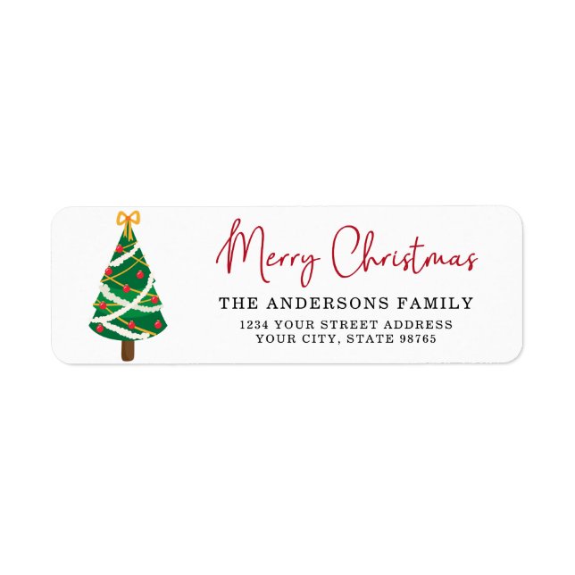 Étiquette Élégant Joyeux Arbre de Noël Adresse de retour Lab (Devant)