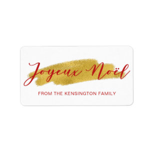 Étiquette Élégant Joyeux Noel Gold Brosse Script